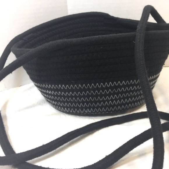 Black Woven 100% Cotton Rope Hanging Plant Veggie Fruit Basket - Picture 11 of 14